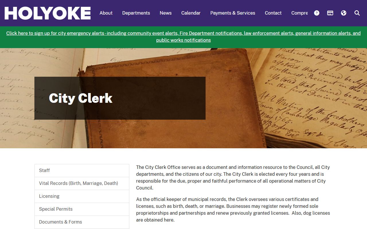Holyoke residents directory city clerk page