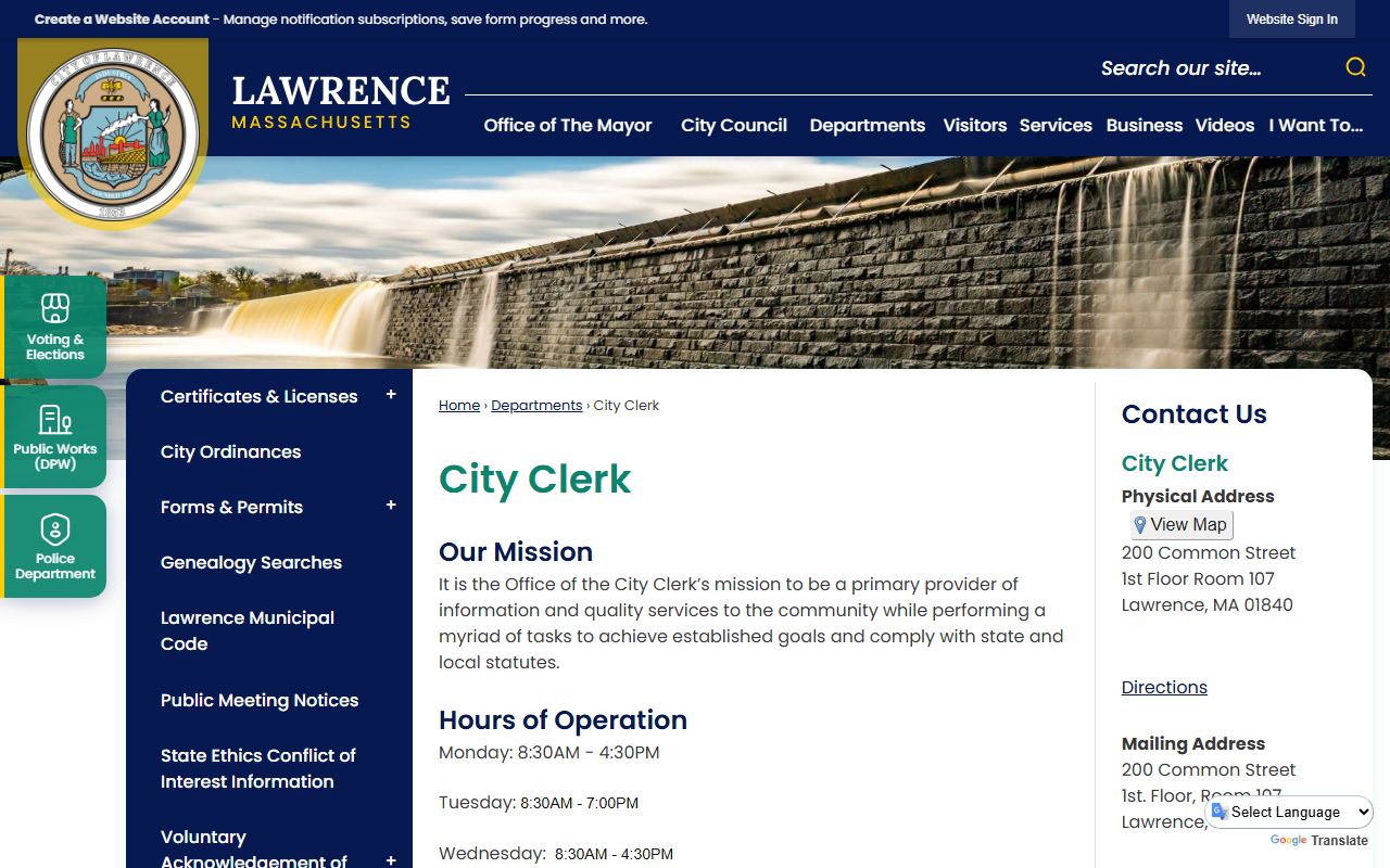 Lawrence residents directory city clerk office page