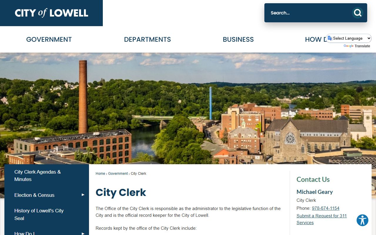 Lowell Massachusetts city clerk residents directory office