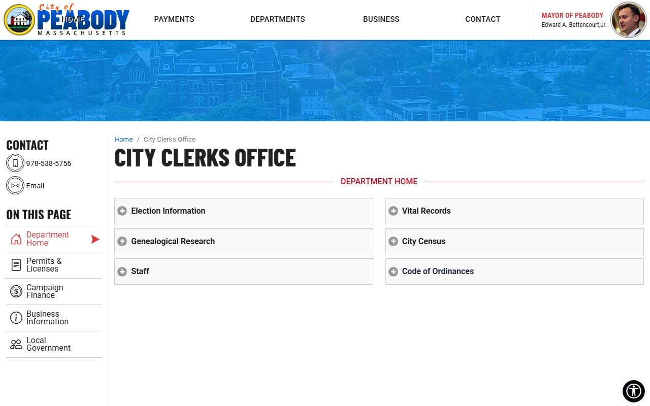 Peabody residents directory city clerk office page