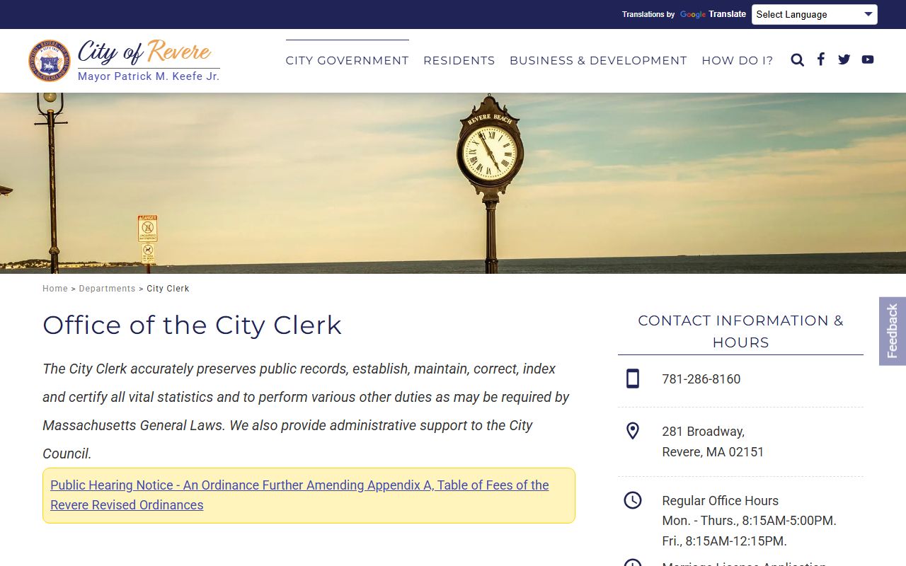 Revere residents directory city clerk office portal