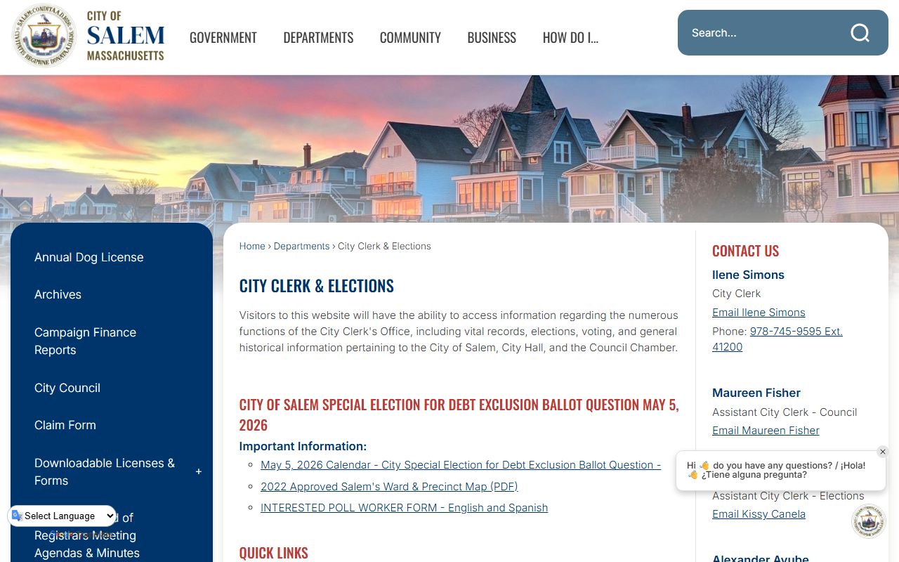 Salem residents directory city clerk search portal