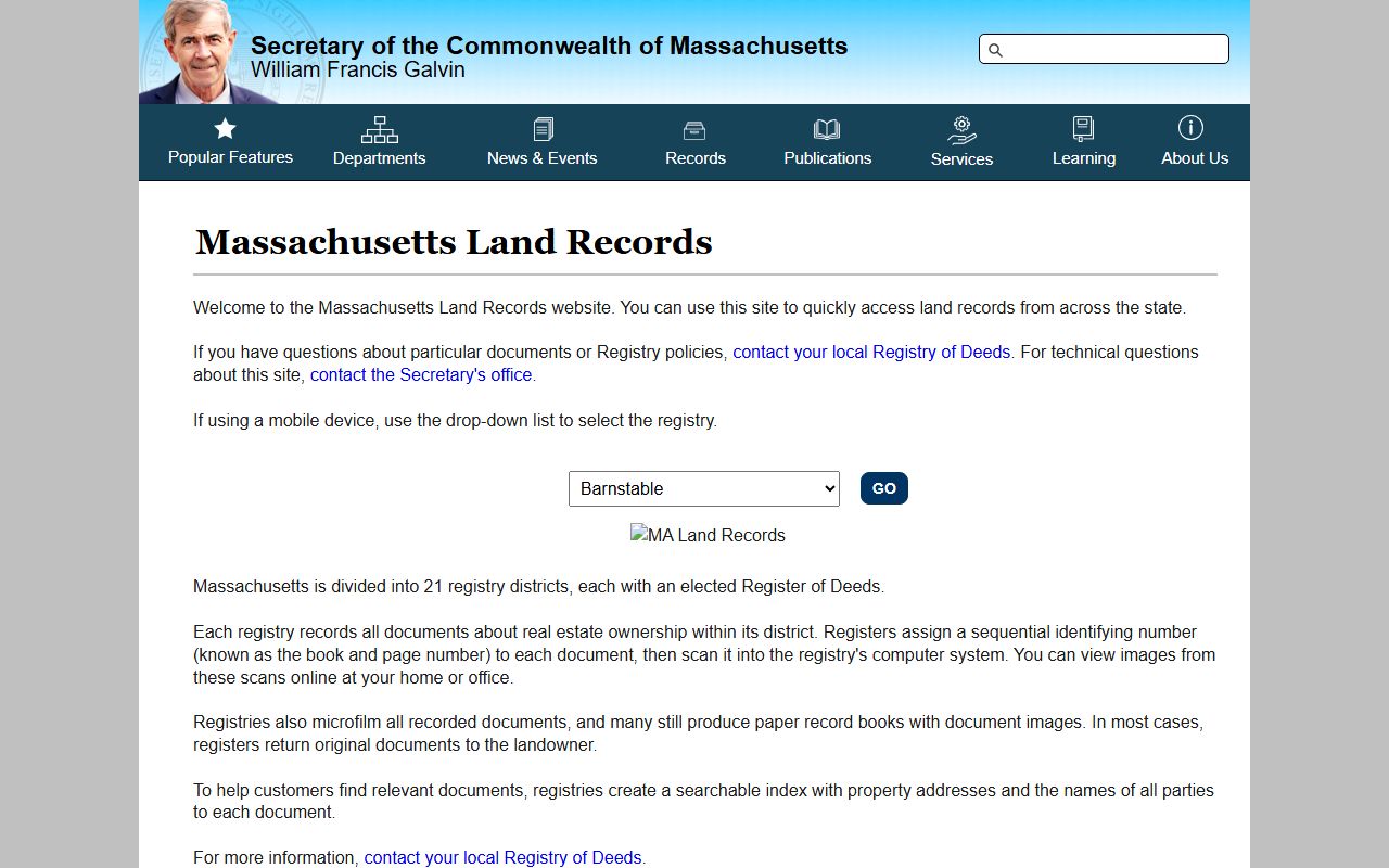 Massachusetts residents directory land records search portal