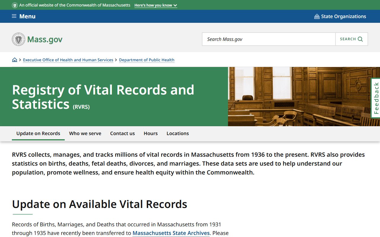 Massachusetts residents directory Registry of Vital Records